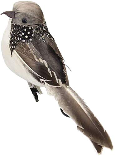 Artificial Feather Birds Foam Sparrow Bird with Clip Animal Statue Sculptures Figurines for Home Desk Shelf Mantel Yard Lawn Patio Party Favors - Grey
