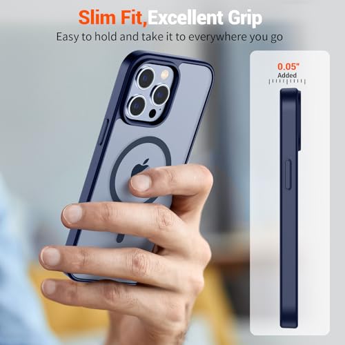 Image of SUPFINE Magnetic for iPhone 13 Pro Case (Compatible with MagSafe) (Military Grade Drop Protection) Slim Translucent Matte Shockproof with Anti-Fingerprint Phone Case,Navy Blue