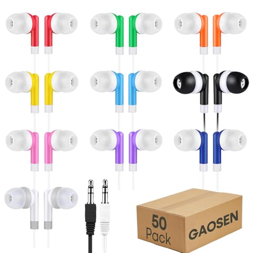 Gaosen 50 Pack Bulk Kids Earbuds for School Classroom, Multi...