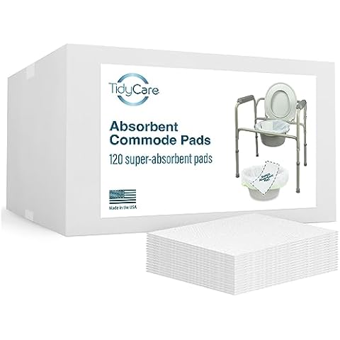 TidyCare Bedside Commode Absorbent Pads for Portable Toilet Chair Bucket and Bedpan | Value Pack of 120 Disposable Commode Pads for Adults in Medical Care | Universal Fit Cover