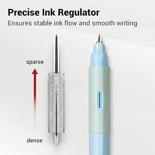Image of WRITECH Soft Grip Fountain Pen: Black Ink Fine Nib Pen with 1 Replacement Nib Set and 3 Ink Cartridges Smooth Writing for Calligraphy Journaling Gift (Blue)
