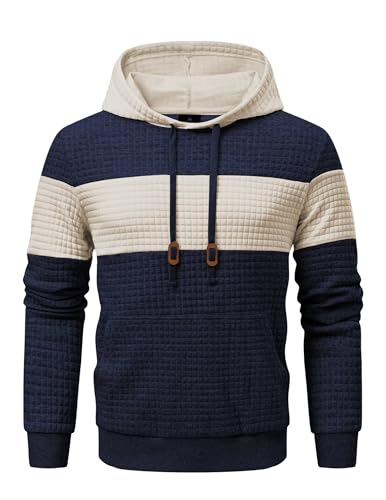 Meilicloth Kapuzenpullover Herren Hoodie Langarm Pullover Herren Casual Farbblock Kapuzenpulli Baumwolle Sweatshirt mit Kapuze Kapuzenjacke Winter Warm Hoody A Marineblau XL