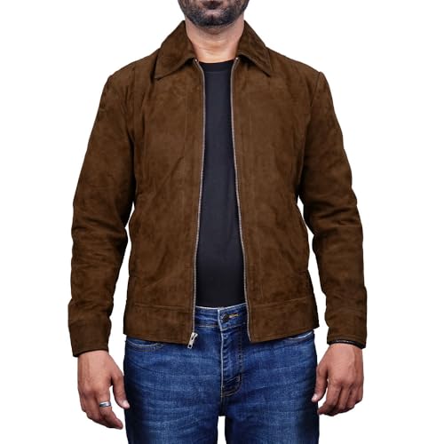 Mens Polo Collar Zipper Suede Shirts Long Sleeve Shacket Suede Trucker Jacket Real Suede Leather Shirt2