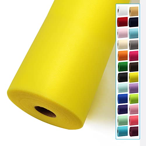 Image of Yellow Tulle Fabric Rolls 54 Inch by 40 Yards Tulle Bolt Spool for Wedding Decorations DIY Tutu Baby Shower Table Skirt Ceiling Decor Birthday Party Craft Supplies