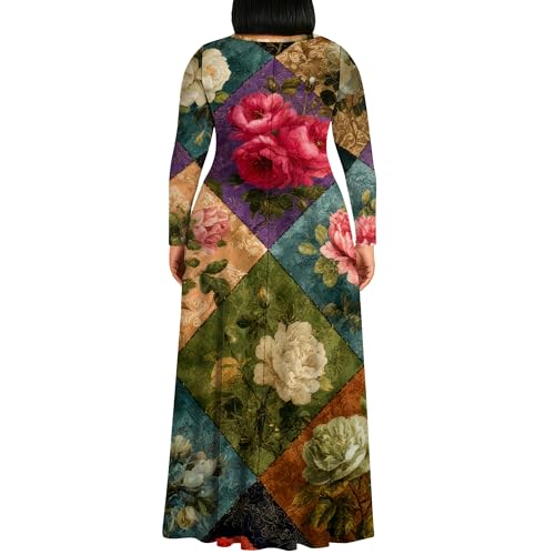 Image of PinkPatty Plus Size Maxi Dresses for Women Long Sleeve Crew Neck Sundress Casual Fall Dress with Pockets