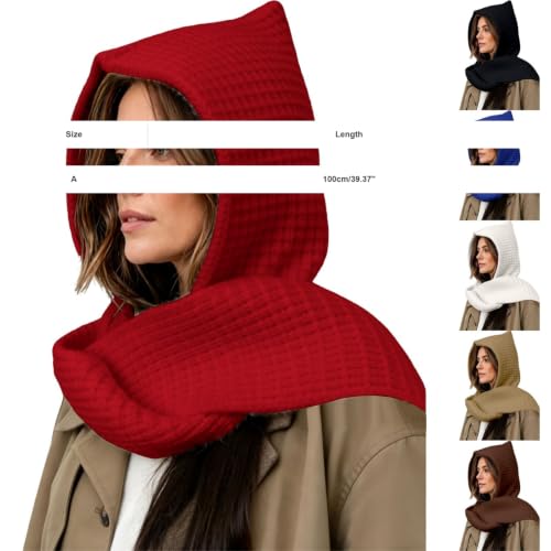 Womens Winter Warm Waffle Knit Hooded Scarf Cold Weather Neck Warmer Wine - image 4
