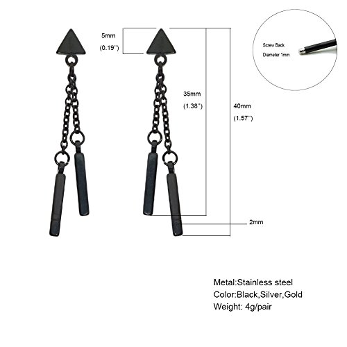 Jsea Stainless Steel Triangle Stud Earrings With Drop Dangle Earrings Black Silver Gold Screw Back Women Men (Gold) #TOP2