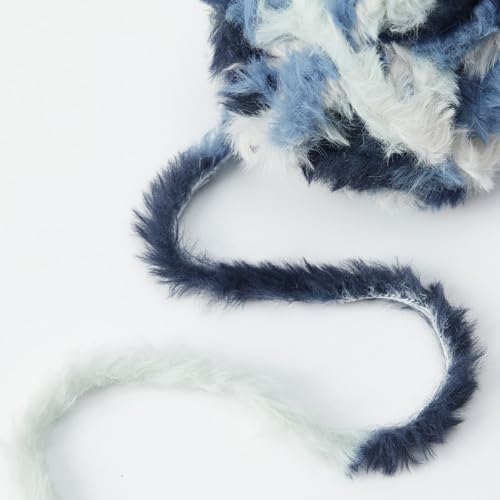 Image of NICEEC Faux Fur Yarn Super Soft, Chunky & Fluffy, Eyelash Yarn for Crochet & Knitting(Total Length 210yds /10.6oz) - Blue with White /300g