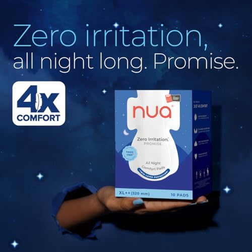 Nua All Night Comfort Sanitary Pads | Pack of 10 (XL++ 320mm) | Twin Layer Protection | 50% Wider Back and Anti Stain Wings | Upto 10 Hours of Absorption | Super Soft and Breathable | No Rashes | 100% Toxic-Free
