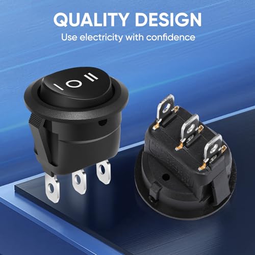 Xinyiele XY-12-03 Volt 3 Way Round Rocker Switch,3 Position On/Off/On Rocker Switch,3 Pin 6A/250V Ac 10A/125V Dc Spst Circle Toggle Switch Button thumb #5