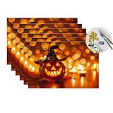 Lot de 6 sets de table en vinyle résistants à la chaleur en PVC lavables et faciles à nettoyer pour Halloween, sorcière, citrouille, fantôme, visage de fantôme