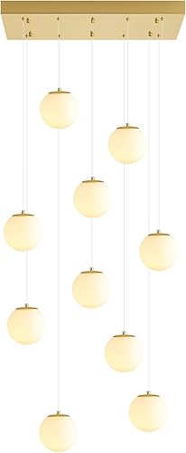 Miniatura 253 de Escalera LED de 10 luces LED moderna con globo de cristal, lámpara colgante grande para techos altos, accesorios de iluminación de entrada, villas y