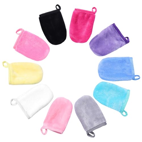 lomdung 10 Pièces Gants de Douche en Microfibre, Gantes Démaquillants Réutilisables, Gantes de Toilette en Microfibre, Super Doux, avec Boucle, pour...