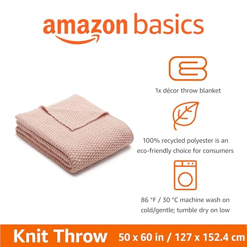Amazon Basics Chunky Cable Knit Throw Blanket for Couch, Sofa, Bed, Lightweight Soft Cozy, 50" x 60", Dusty Rose view 2