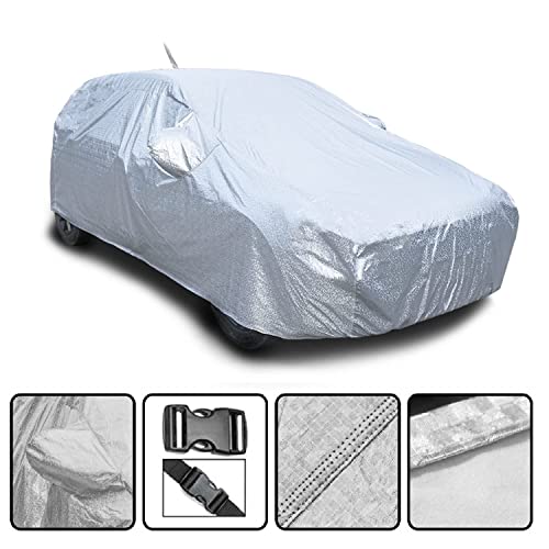 Image of Auto Hub Waterproof Car Cover Compatible with Maruti Baleno with with Mirror Pocket, Soft Cotton Lining, Waterproof Baleno Car Cover- Metallic Silver