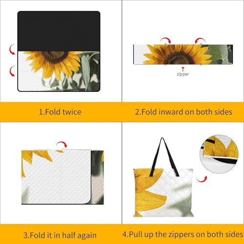 Couverture de plage tournesol pliable et imperméable à fermeture