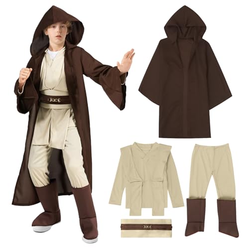 Jedi Capa para crianças: Túnica medieval para crianças capa com capuz disfarce de Jedi carnaval Halloween cosplay decoração disfarce de guerreiro Jedi escuro Cosplay (S (4-6 anos))