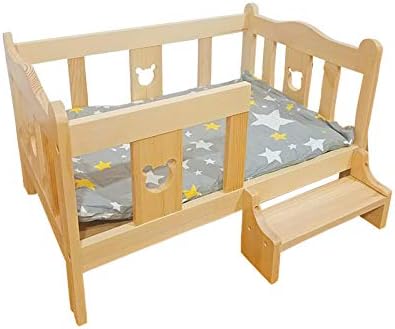 Amazon Co Jp ペットベッド 木製 洗える クッション付き 選べるサイズ S M L ペット用 猫用 犬用 ベッド 階段付き 春 夏 秋 冬 天然木 ペット M ペット用品
