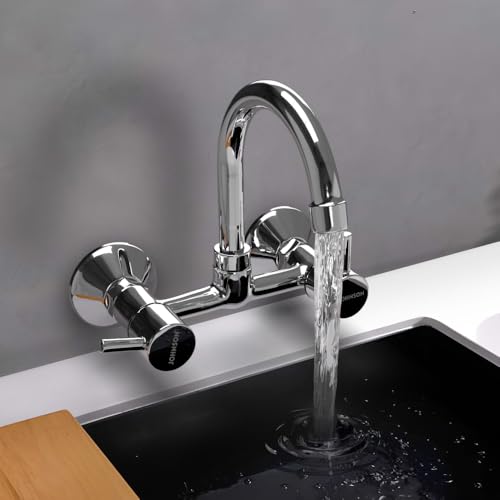 Johnson Coral Wall Mounted Sink Mixer with Spout| Compact Sleek and Stylish| with 2 Wall Flanges, 2 Inlet Connection Legs| Faucet for Modern Kitchen| Provision for Hot & Cold Water| 10 Years Warranty (B0D9WMYD66) Amazon Price History, Amazon Price Tracker
