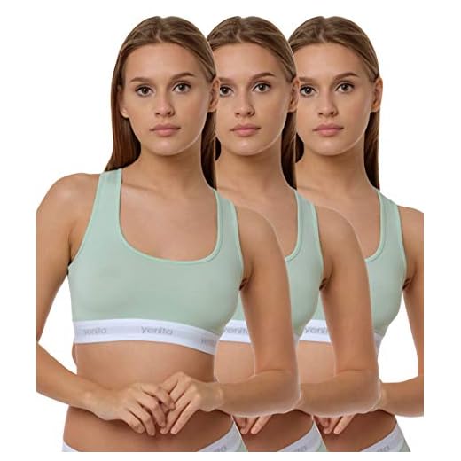 Yenita Uppsättning av 3 damunderkläder modern sportkollektion, bralette, bomull-bustier, string, trosa, höfttrosa, bikini-slip,, Byst – mint, L