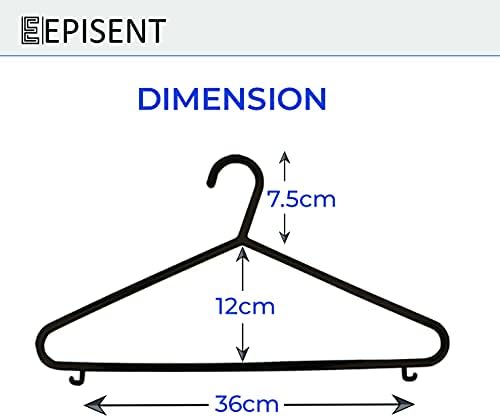 EPISENT Pack Of 20 Plastic Hangers With Hooks  Lightweight Space Saving  Made From Reinforced Plastic  Durable And Slim With Powdered Black Finish