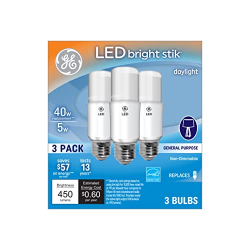 GE Bright Stik LED Light Bulbs, 40 Watt Eqv, Daylight, General Purpose Bulbs, Medium Base (3 Pack)