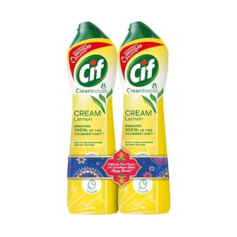 Cif Lemon Abrasive Surface Cleaner Cream, Kitchen + Bathroom, 2 × 500 ml