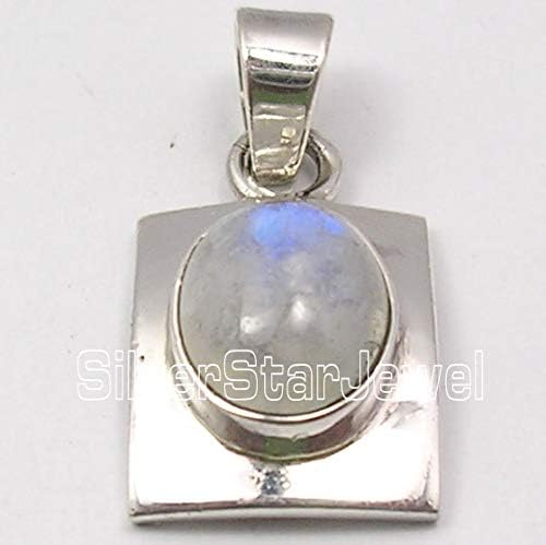 Solid Sterling Silver Real Rainbow Moonstone Pendant 1.1" Bijoux