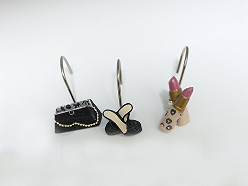 Doupoo Home Decorative Handbag High-Heel Shoes Lipsticks Shower Curtain Hooks Rings Make Up Set Of 12 #TOP4