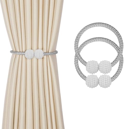 Image of INOVERA (LABEL) 2 Pieces Magnetic Curtain Tiebacks - Decorative Windows Curtain Tie Rope - Drapery Holdbacks for Home, Office (Grey)