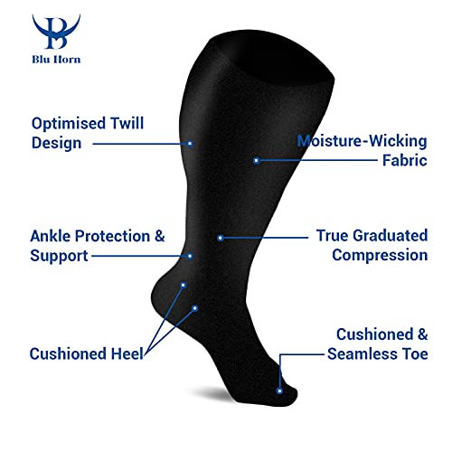 Image of Compression Socks 20-30 mmHg for Women & Men - Knee High Compression Stockings, Wide Calf - Travel, Nurse, Running, Cycling, Athletic & Maternity - Black, 5X-Large
