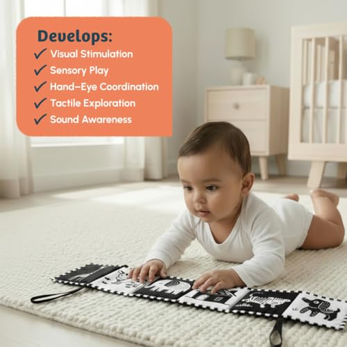 Image of Curious Cub High Contrast Baby Cloth Book | Tummy Time Toys for Babies | Toys for 0 to 12 Months | New Born Baby Gifts | Black and White Flash Cards