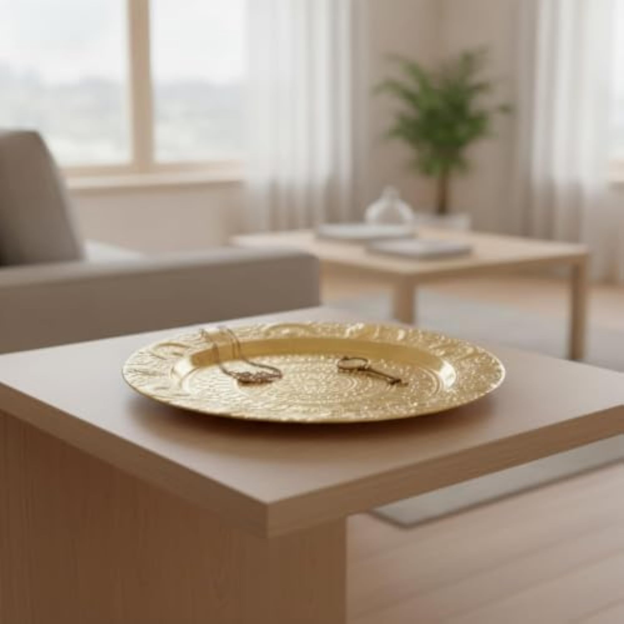 Embossed Round Decorative Tray, Ornamental Design