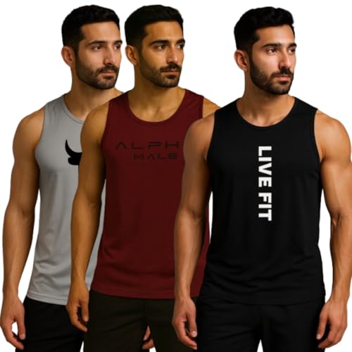 Image of Pack of 2 Sando For Men Men's Sleeveless Round Neck Vest - Pack of 2, Polyester Fabric, Quick Dry Gym & Casual Wear Gym Fit