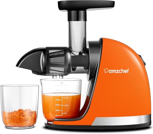 Image of AMZCHEF Juice Extractor - Fruit and Vegetable Juice Extractor - BPA Free Cold Juicer with 2 Cups and Brush - Reverse Chew Function to Prevent Blocks - Bright Orange