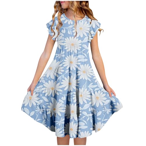 Girls Dresses Size 10-12 Cute Floral Printed Midi Dress Crew Neck Tiered Summer Sundress School Hiking