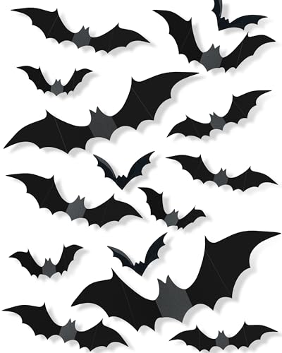 120 Pcs Halloween Decorations 3D Bats Decor, 4 Sizes Scary Halloween...