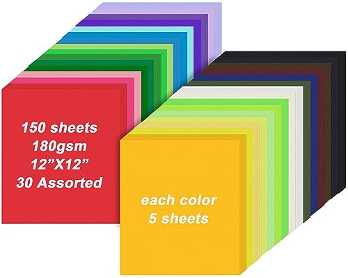 Image of Oleitodh Colored Cardstock Bulk 150 Sheets, 30 Assorted Colors, 12 inch x 12 inch Cardstock Paper, 180 GSM, Perfect for Cricut, Scrapbooking, Crafts