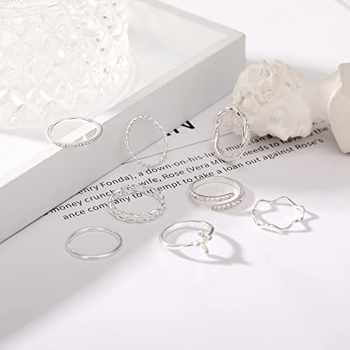 Honsny 14K Gold Plated Stacking Rings Set For Women, Stackable Knuckle Rings Thin Dainty Silver Rings For Teen Girls Wedding Eternity Band Simple Rose Gold Ring Set Size 4-11 #TOP5