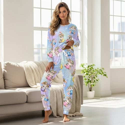 Image of Women's Pajamas Set Soft 2 Piece Loungewear Long Sleeve Pj Set Matching Sleepwear with Pockets for Women Plus Size