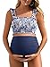 Summer Mae Maternity High Waist Bikini Swimsuit Two Piece Ruffled Hem Cute Bathing Suit Floral Pregnancy Swimwear Dewdrop Blooms Large