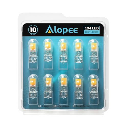 Alopee 10 Pack 194 Bulb Warm White LED 2700K Replacement for 168 194 W5W T10 Led Bulb RV Car Interior Lighting DC 12V Only