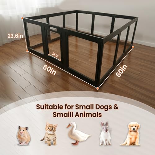 Image of Transparent Indoor Dog Playpen with Safety Lock, Indoor Dog Fence for Small & Medium Pets | Secure, Stylish, Easy Clean Play Pen for Dogs & Pets with Scratch Resistant Panels (24''H,Black, 12 Panels)