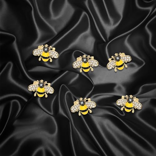 Image of 6 Pack Cute Funny Rhinestone Bee Brooches Pin Set Fashion Enamel Crystal Animal Insect Themed Bags Backpacks Jackets Hat Lapel Brooch for Women Gold Plated