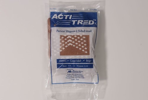 Medical Action 99945 Acti-Tred Patient Slippers, Double Sided Tread, Beige, Large, 1 Pair