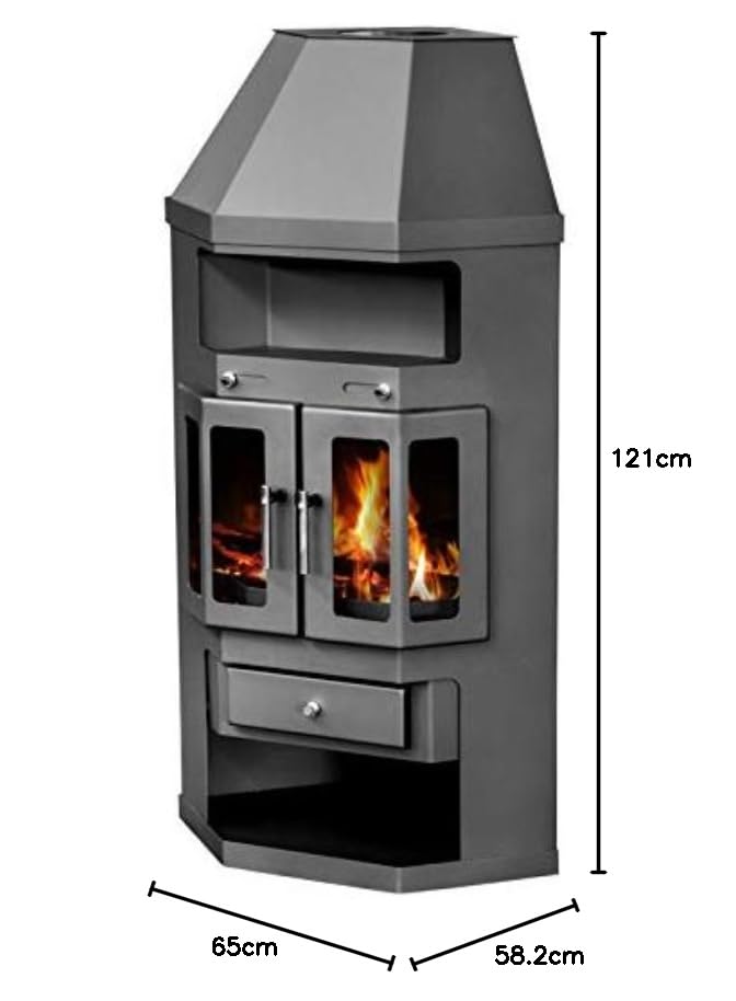 Eek A Victoria Panama2 - Chimenea de esquina con puertas batientes, color gris hierro fundido, 9 kW