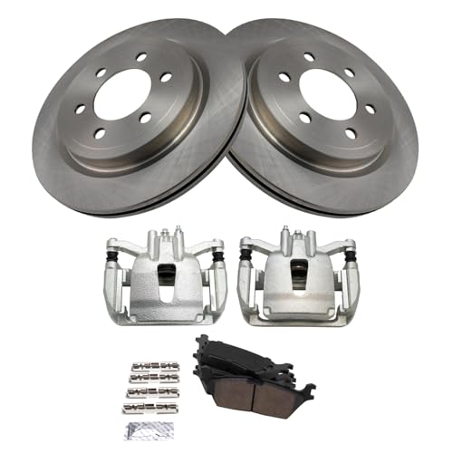 Image of TRQ Rear Brake Pad and Rotor Set Ceramic Rotors Calipers Compatible with 2018 Ford F-150