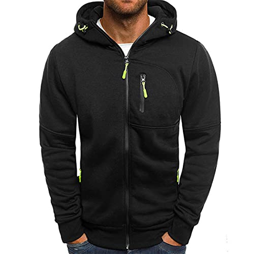 Aoleytech Herren Kapuzenpullover Lässig Sport FitnessHoodie Sweatshirt Langarm Klassische Einfarbige Strickjacke Kapuzenpullove (Schwarz, 3XL) Cover