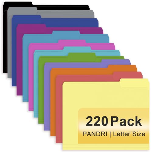 File Folder, PANDRI 220 Pack Colored File Folder, 1/3 Cut Tab, Le...