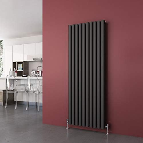 ELEGANT 1800 x 499 mm Anthracite Vertical Oval Column Radiator with Mirror Single Panel Designer Radiators